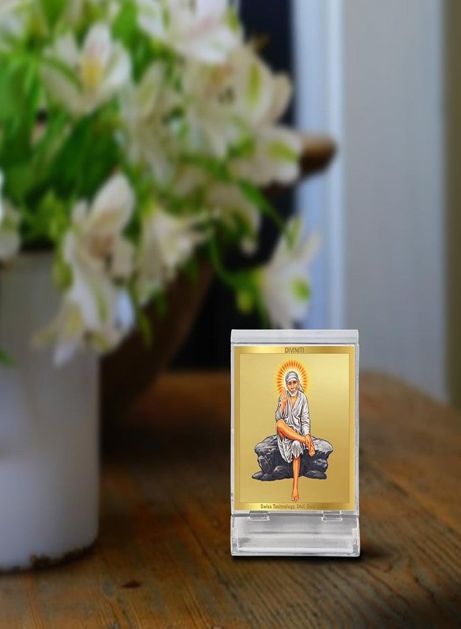 DIVINITI 24K Gold Plated Foil Sai Baba Photo Frame for Car Dashboard, Car Idol, Table Decor|ACF 3A Acrylic Frame with |Religious Frame for Pooja, Prayer and Gift (5.8X4.8 CM) - Image 4